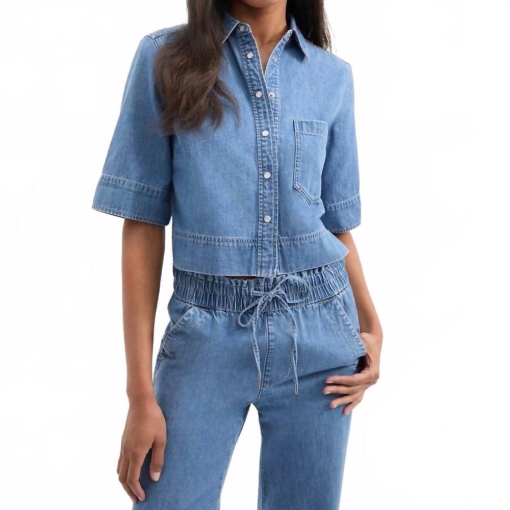 NWT Veronica Beard Spruce Denim Crop Top Amethyst Frost Women's Size 0 T‎